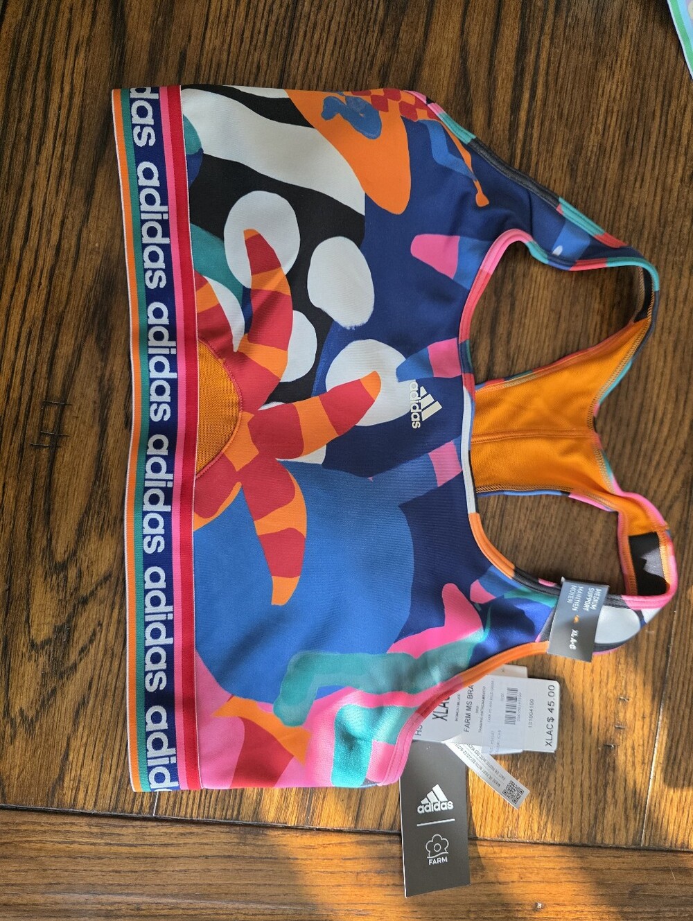 NWT adidas Farm Rio Multicolor Crop Sports Bra with Bold Stripe Band